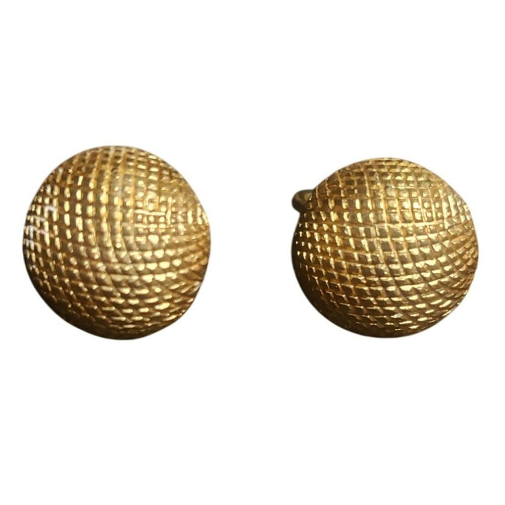 Signed Crown Trifari Goldtone Clip-on Earrings Round Textured Surface